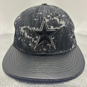 Dallas Cowboys Hat Black Acid Wash Leather Brim NFL Snapback Streetwear
